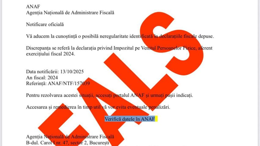 ANAF atenţionează asupra unei noi campanii de emailuri false transmise în numele instituţiei