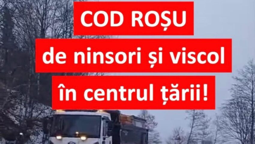 Până la ora 10.00, rămâne în vigoare un cod roşu de ninsori şi vânt puternic în zona montană din 11 judeţe, între care și Brașovul