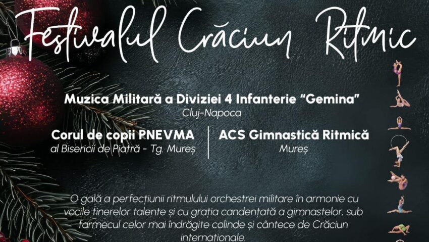 „Crăciun ritmic”, un festival complex cu orchestră militară, cor de copii și peste 80 de gimnaste din Mureș
