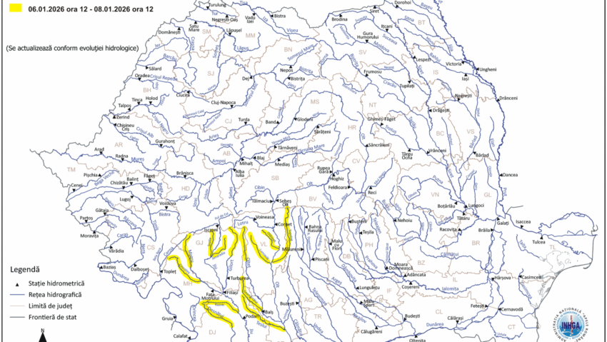 Este risc de inundații pe cursuri de apă din sud-vestul țării