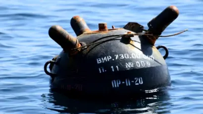 Mină marină eşuată, pe plaja din dreptul Poligonului de tragere Midia