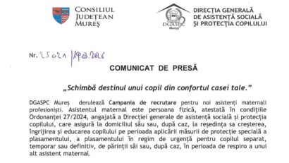 Mureș: ”Schimbă destinul unui copil din confortul casei tale!”