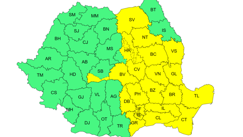 Cod galben de ploi şi ninsori în România