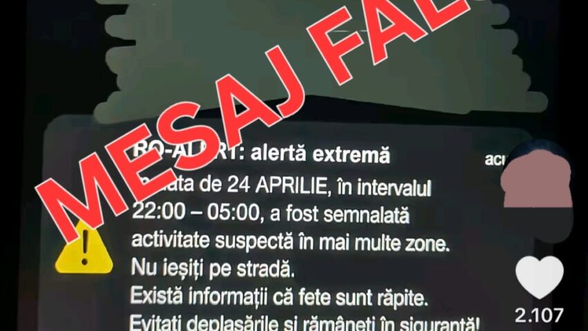 MAI: Mesaj fals RO-ALERT pus în circulaţie pe reţelele de socializare, cu scopul de a crea panică populaţiei