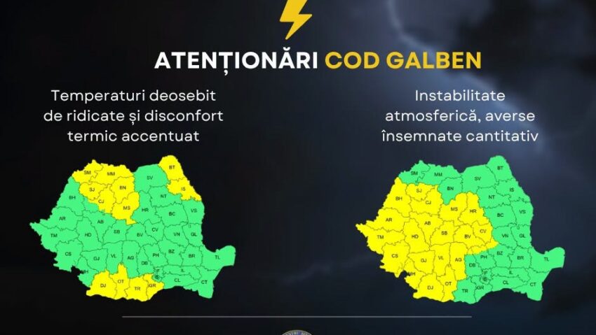 Cod galben de instabilitate atmosferică în mai mult de jumătate din țară