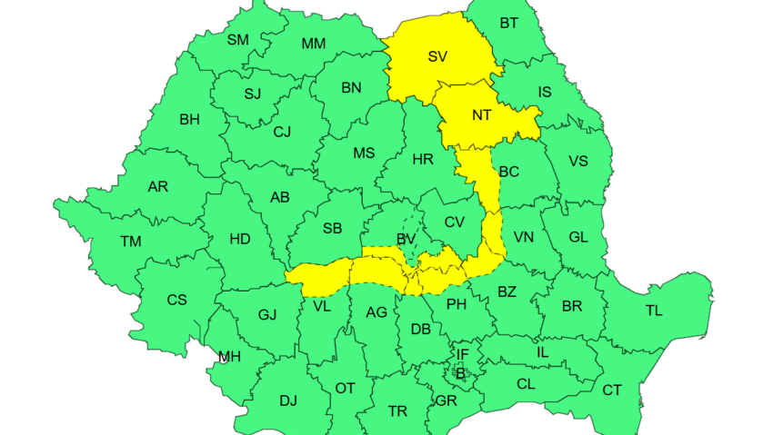 Cod galben de instabilitate atmosferică în Carpații Orientali, Meridionali și în nord-vestul Moldovei